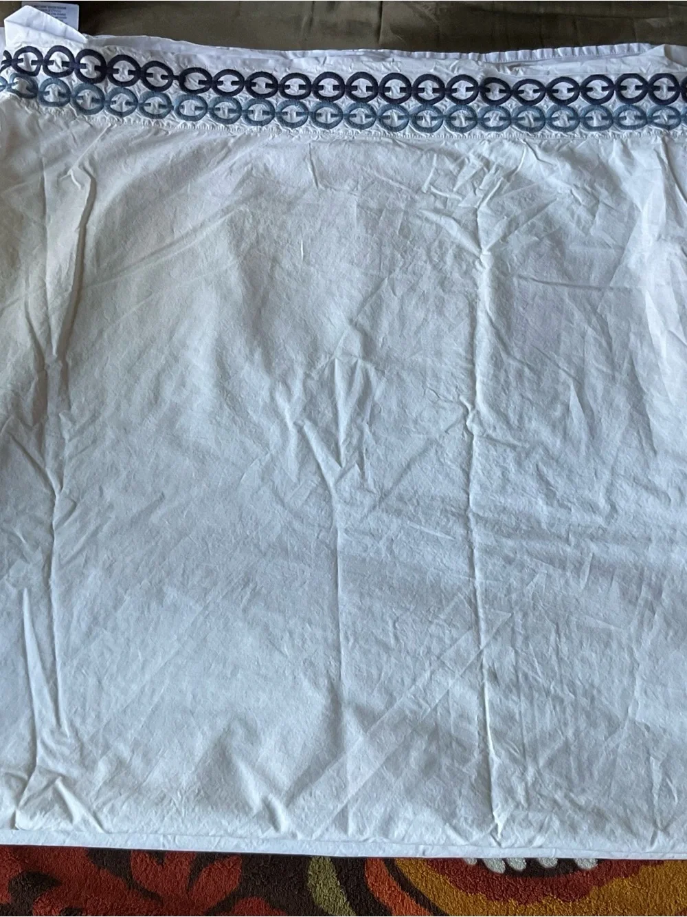 Williams Sonoma White CHAIN LINK EMBROIDERED Cal King Flat Sheet Italy